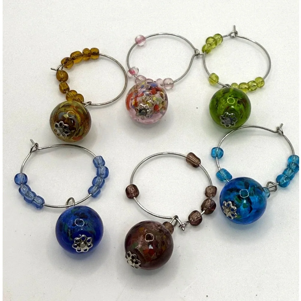 Set of 6‎ Beaded Wine Glass Charms Colorful Drink Markers Party Accessories